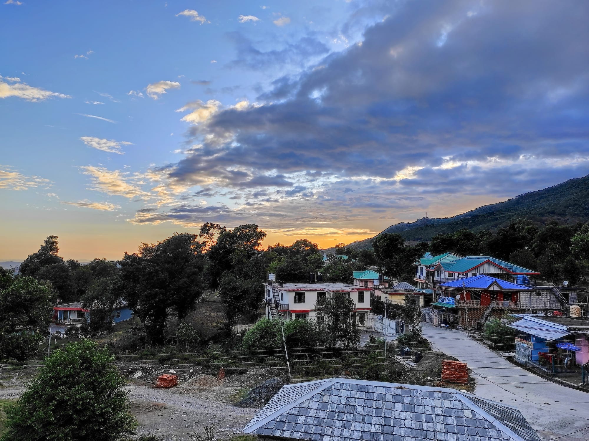 sunset with clouds behind the mountains